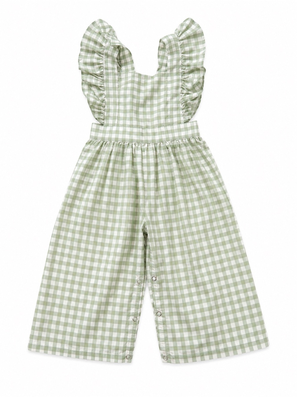Stitchy Fish Sage Gingham Ruffle Wide Leg Romper 24M NWOT